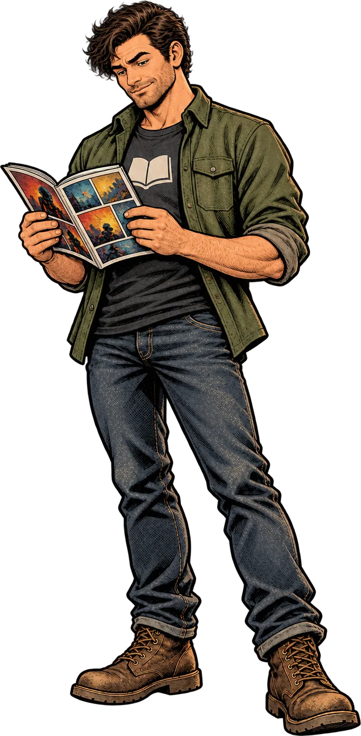 Cal Rourke, the Page Turner, reading a comic